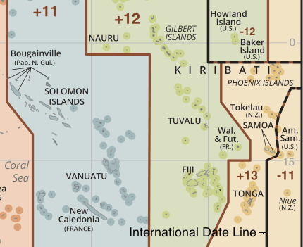 Internationale Datumsgrenze. Auszug der Karte für Zeitzonen.